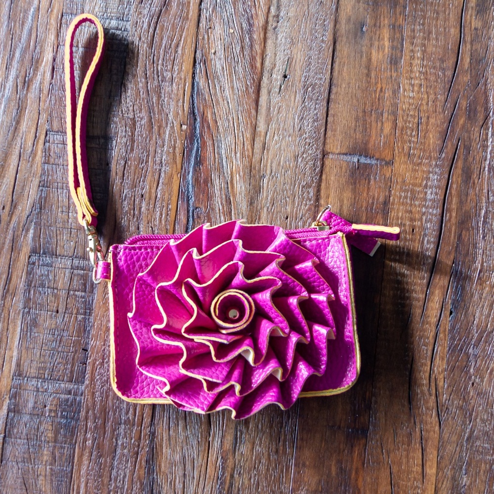 Pink & yellow vegan leather wristlet | Jazz'd